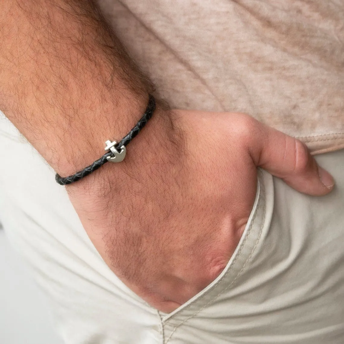 Men's Bracelet - Men's leather Bracelet - Men's Anchor Bracelet - Men's Jewelry - Men's Gift - Boyfriend Gift - Husband Gift - Gift For Dad