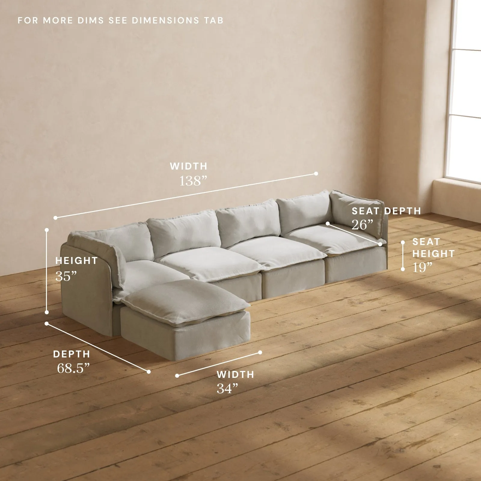 Modular Performance 4-Seater Sectional in Cloud | Deluxe Blend