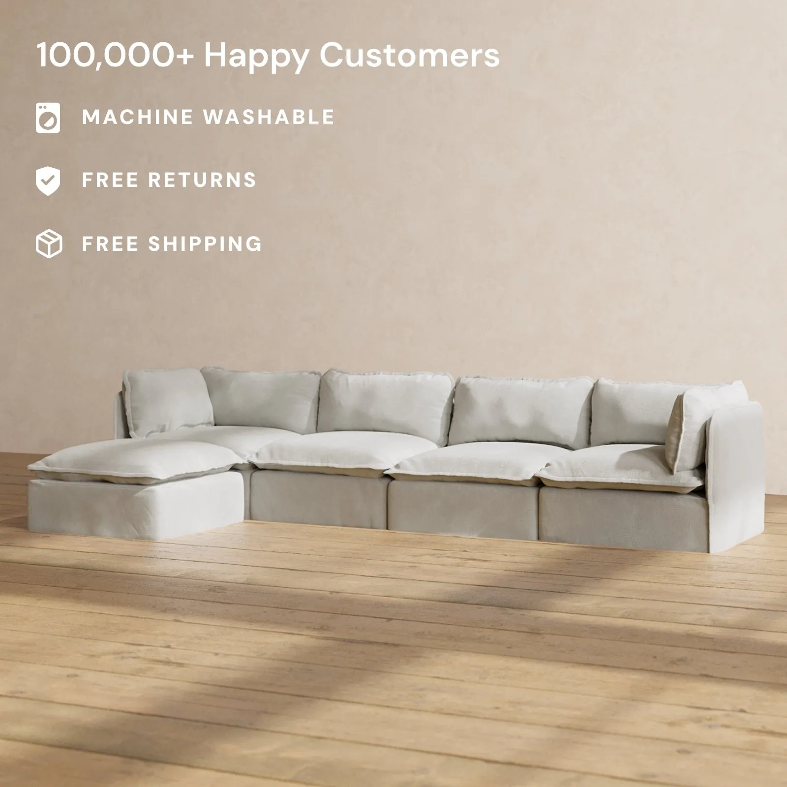 Modular Performance 4-Seater Sectional in Cloud | Deluxe Blend