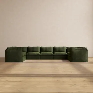 Modular Performance 9-Seater U-Sectional in Olive | Deluxe Blend