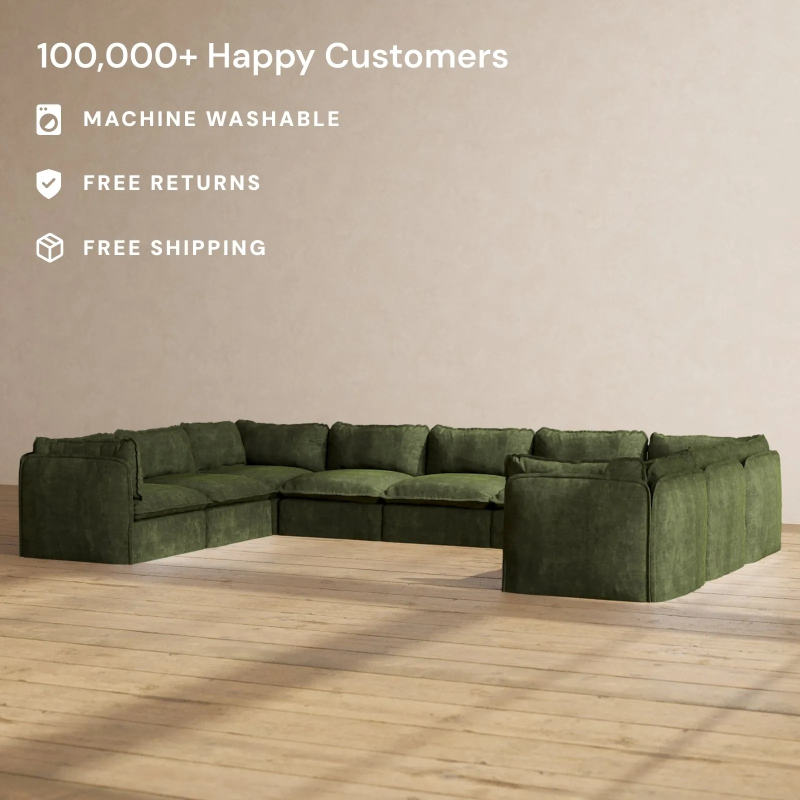 Modular Performance 9-Seater U-Sectional in Olive | Deluxe Blend