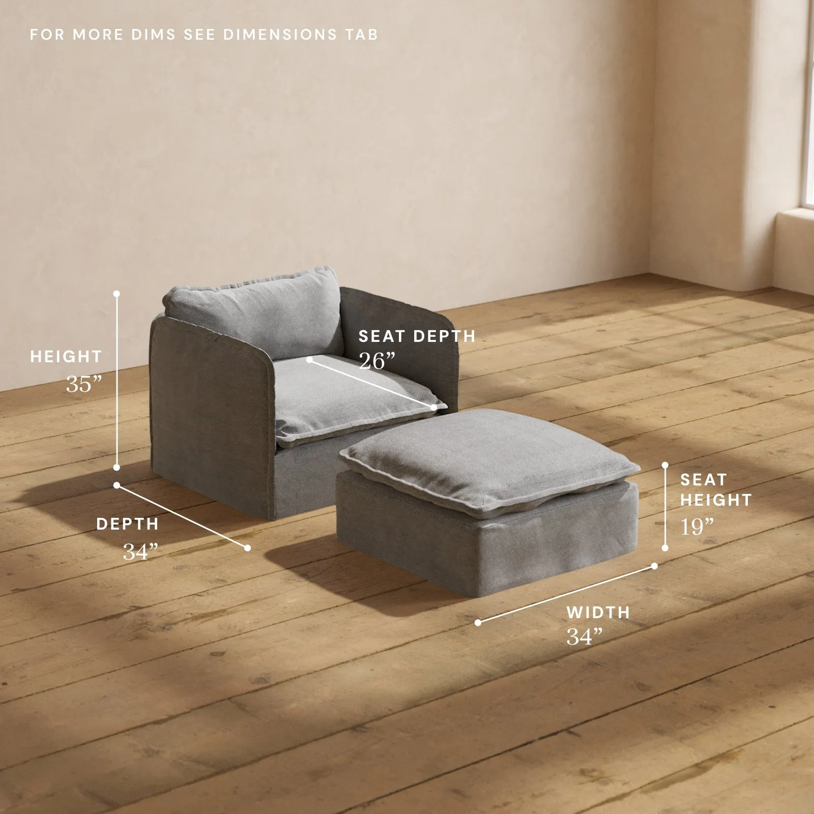 Modular Performance Armchair & Ottoman in Ash | Relaxed Blend