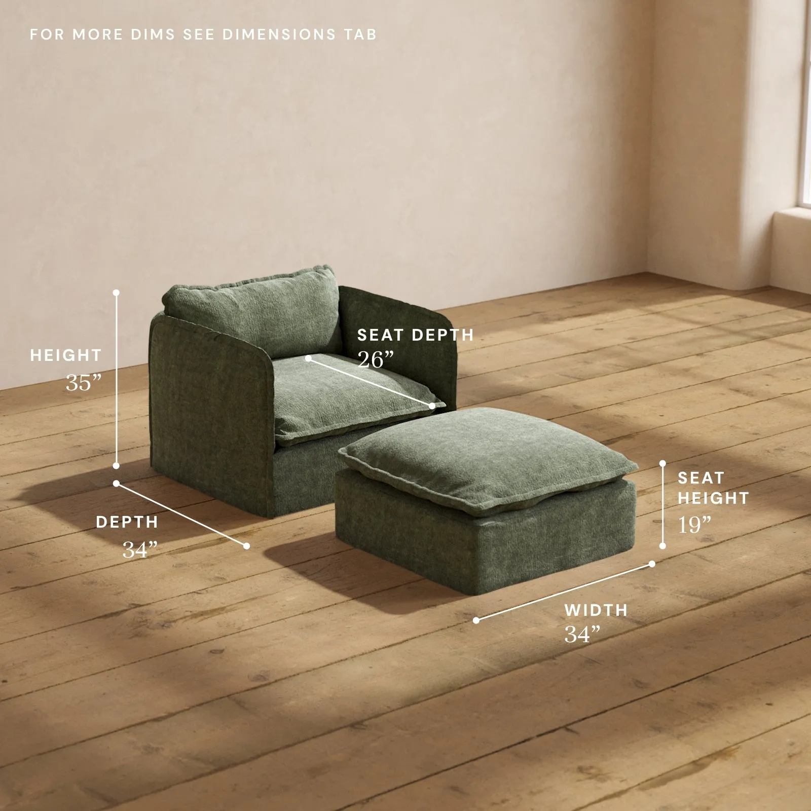 Modular Performance Armchair & Ottoman in Willow | Deluxe Blend