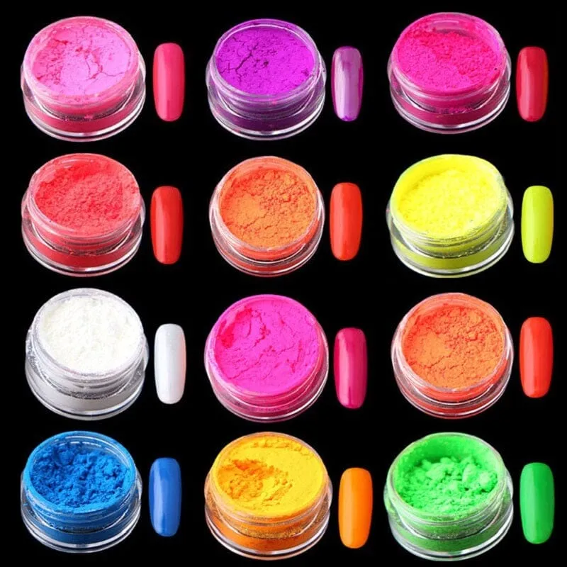 NEON Fluorescent Pigments ~ Bright Colours ~ 12 Jars Set