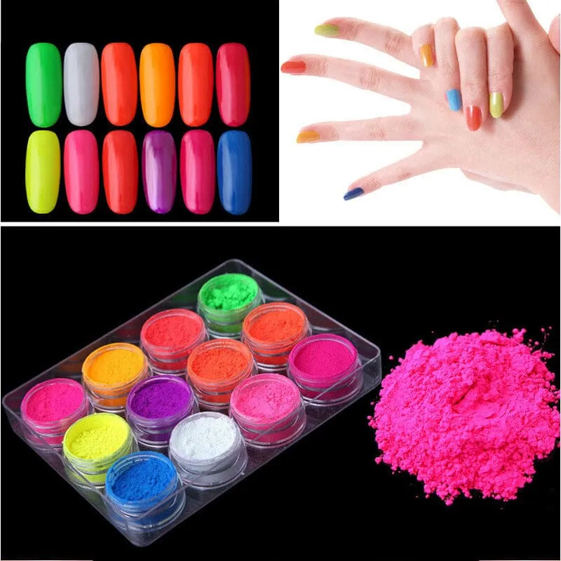 NEON Fluorescent Pigments ~ Bright Colours ~ 12 Jars Set