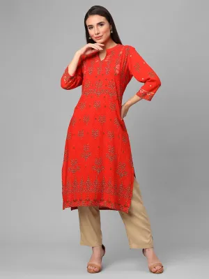 Orange Abstract Printed Kurta