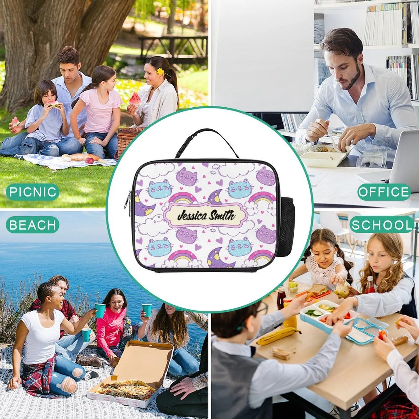 Personalized Name Cartoon Pattern Insulated Lunch Bag