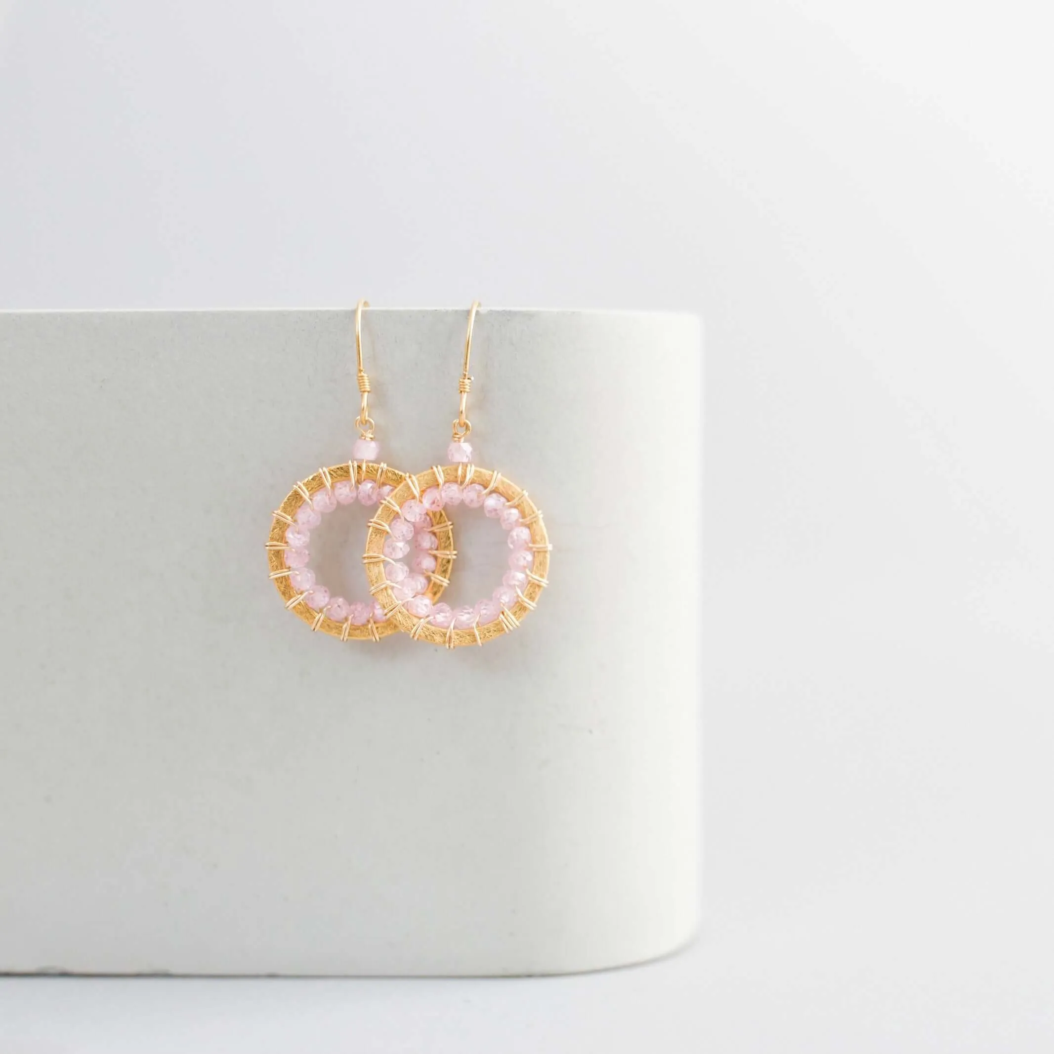 Rose Quartz Mini Halo Earrings