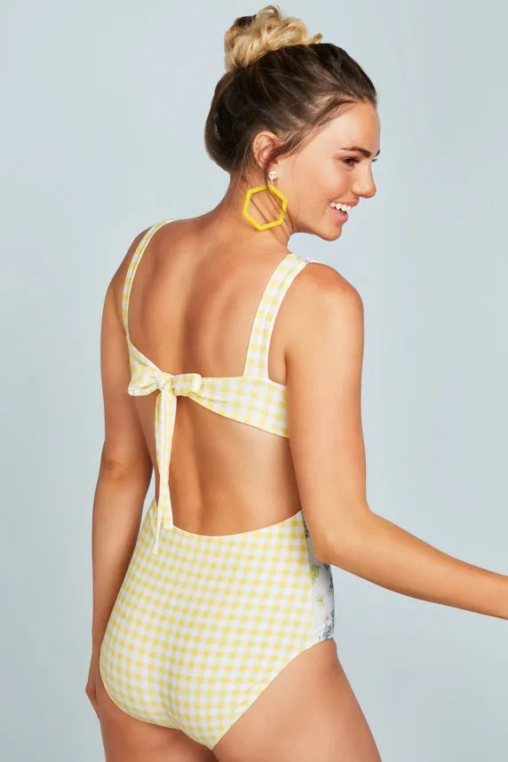 Scoop Neck Back Tie One Piece - Victorian Garden Gingham - FINAL SALE