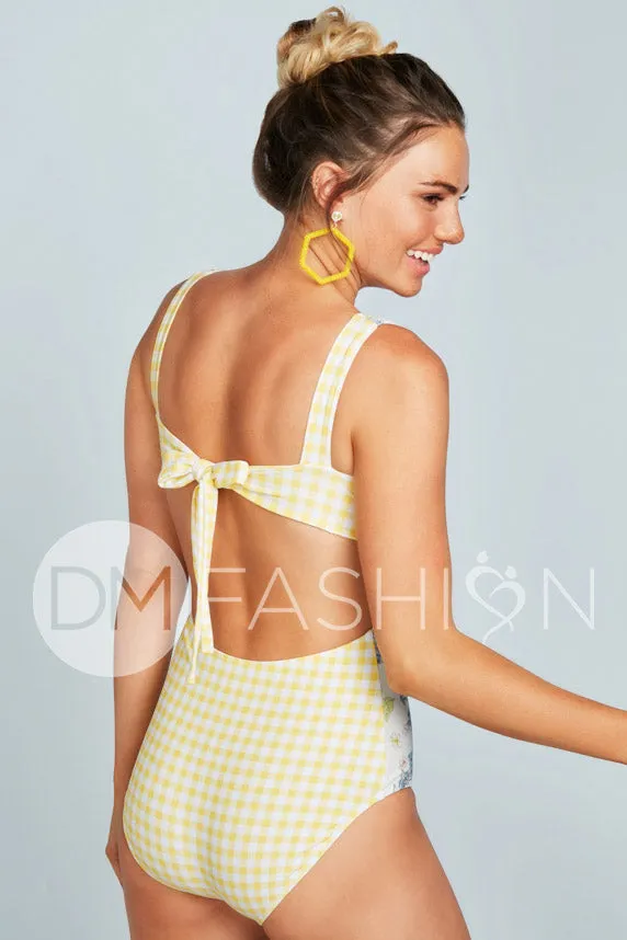 Scoop Neck Back Tie One Piece - Victorian Garden Gingham - FINAL SALE