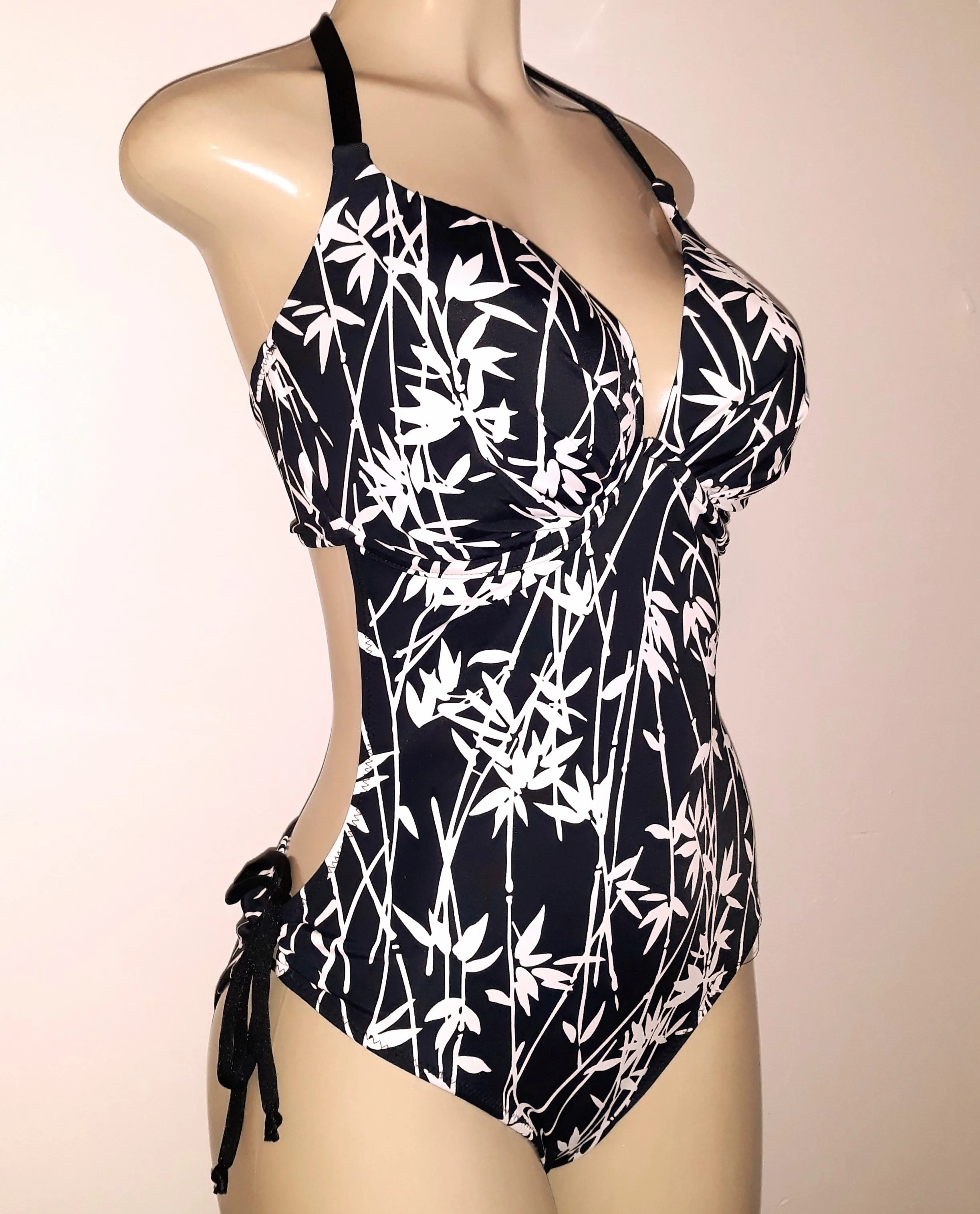 Tie Halter Push Up One Piece Swimsuit