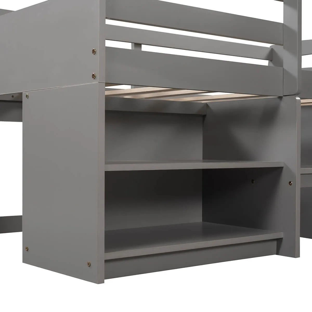 Twin Size Loft Bed with Two Shelves and Two Drawers, Gray