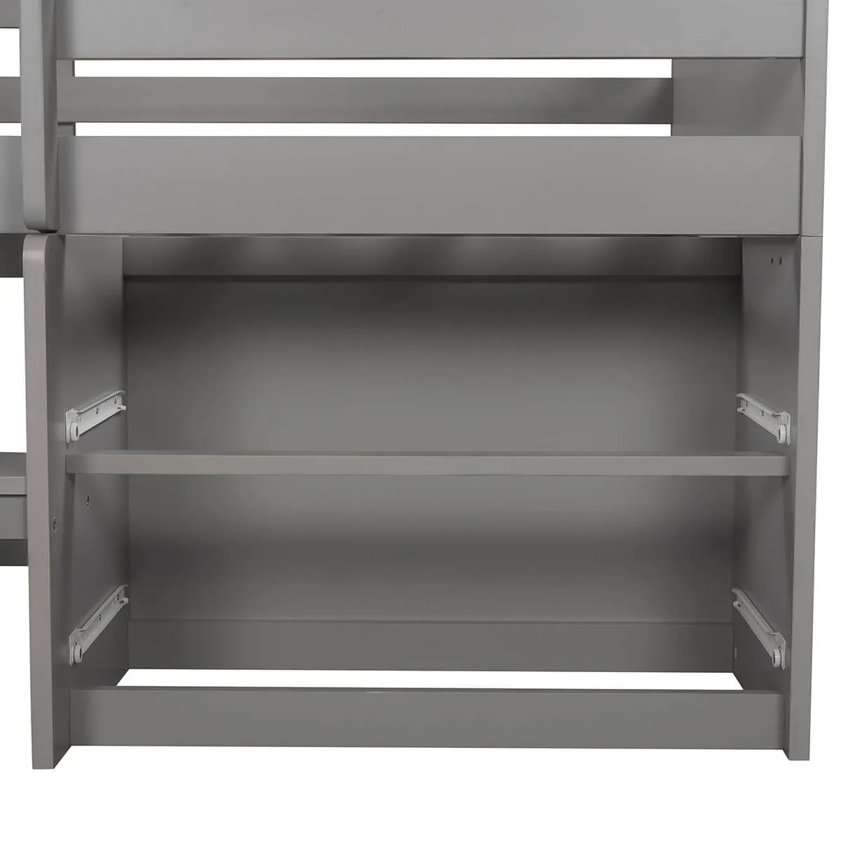 Twin Size Loft Bed with Two Shelves and Two Drawers, Gray