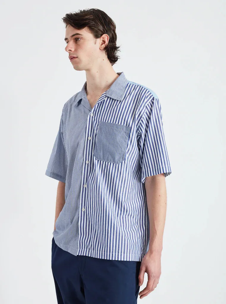 Universal Works Camp Shirt Mixed Classics blue stripe P26035