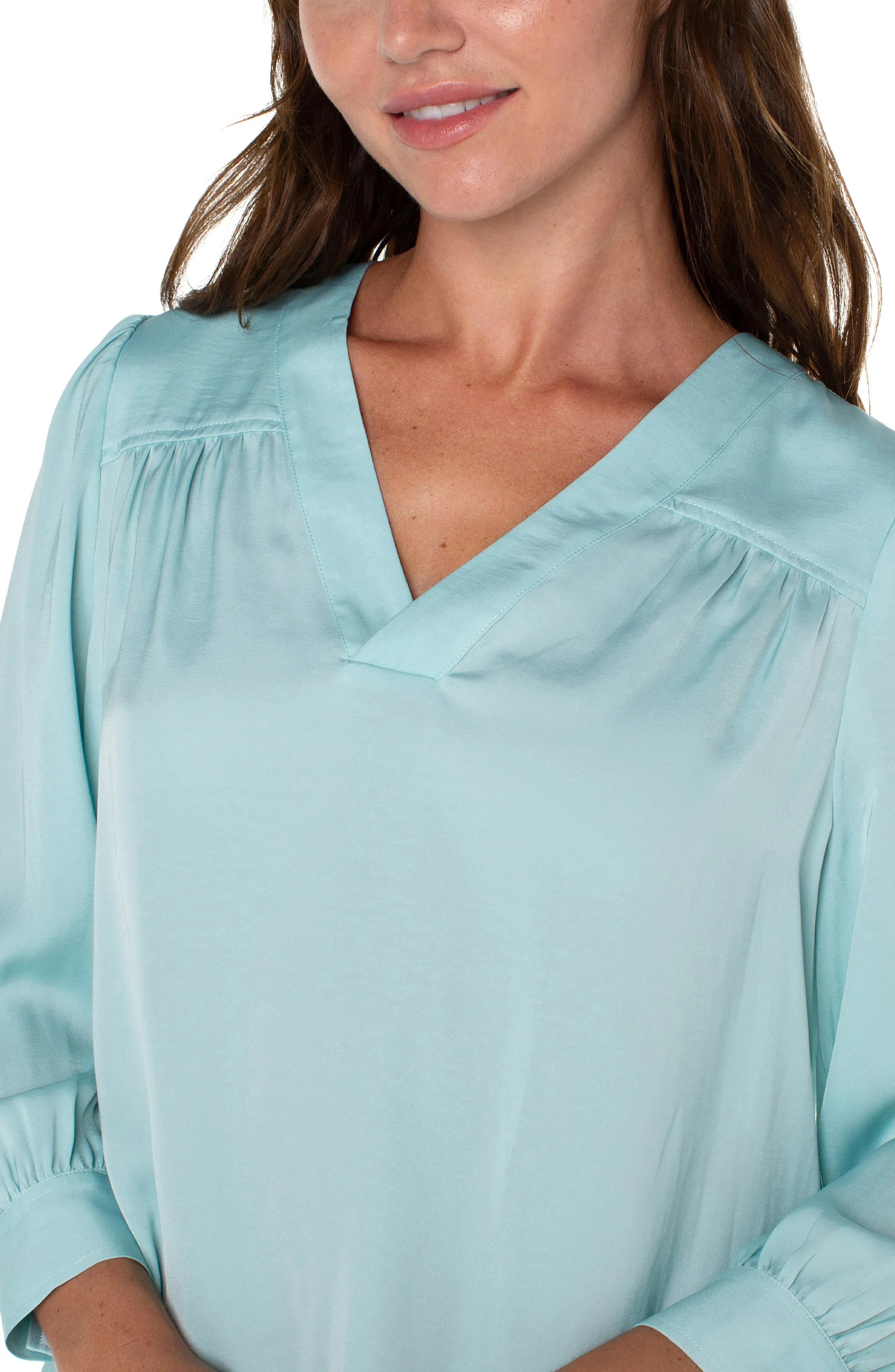 V-NECK POPOVER WOVEN BLOUSE