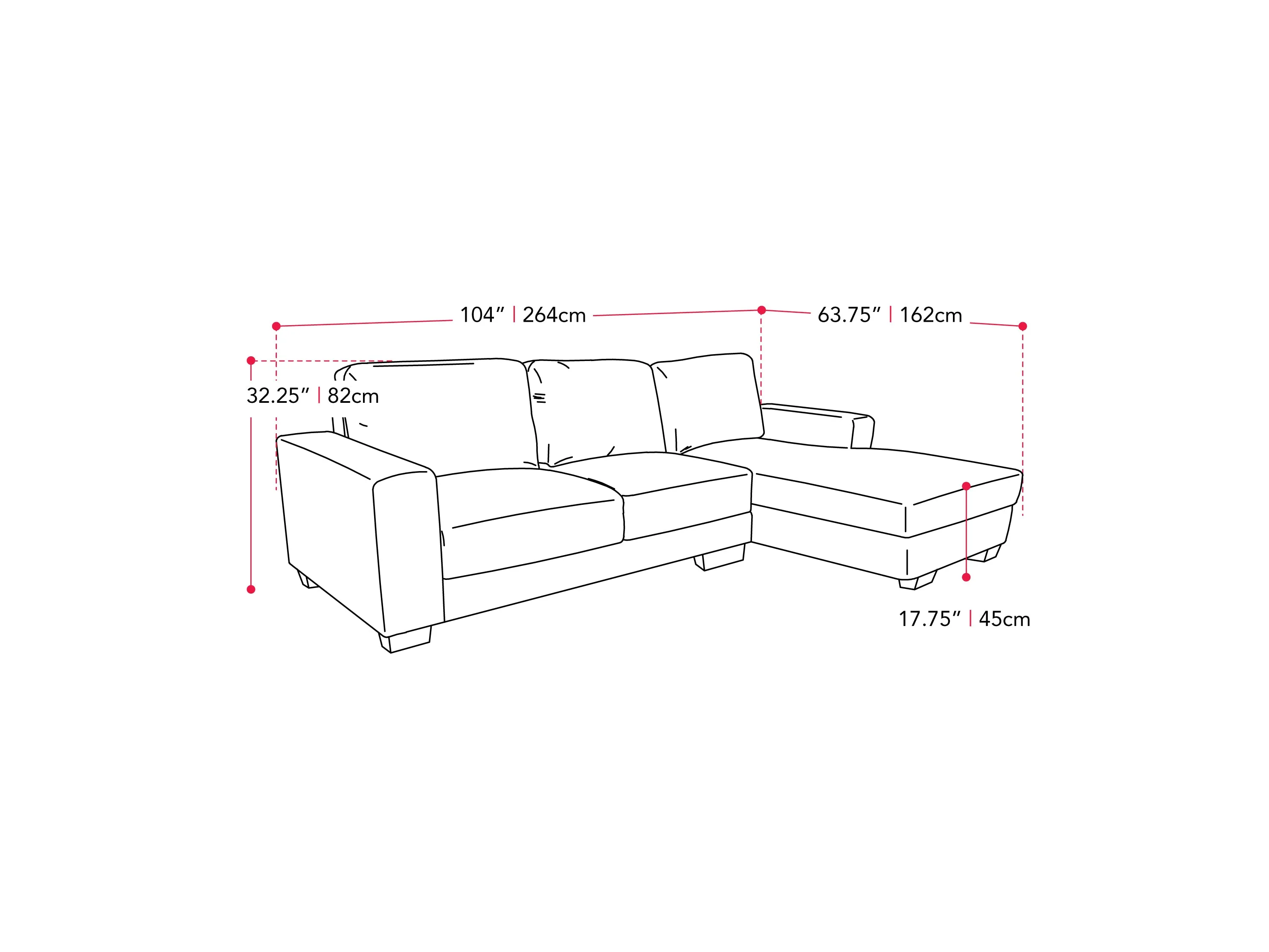 Wide Sectional Couch, Right Facing